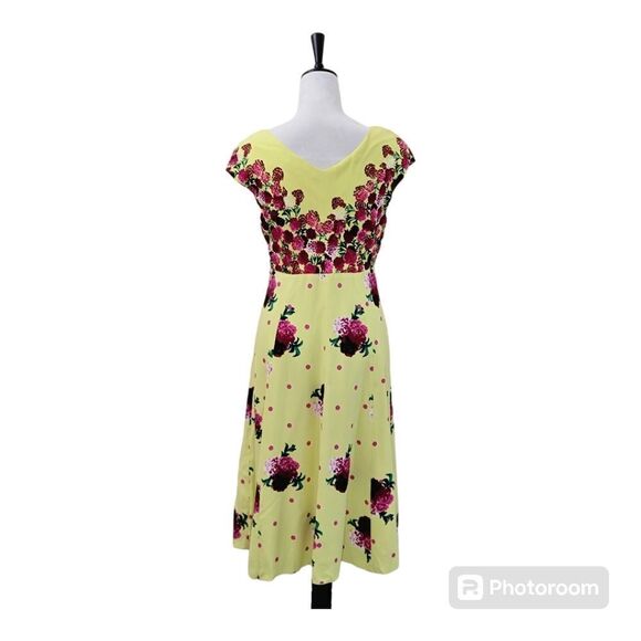MARC JACOBS Polka Dot & Floral Print Romantic Retro Silk Midi Sunny Dress Size 6 - Picture 4 of 11
